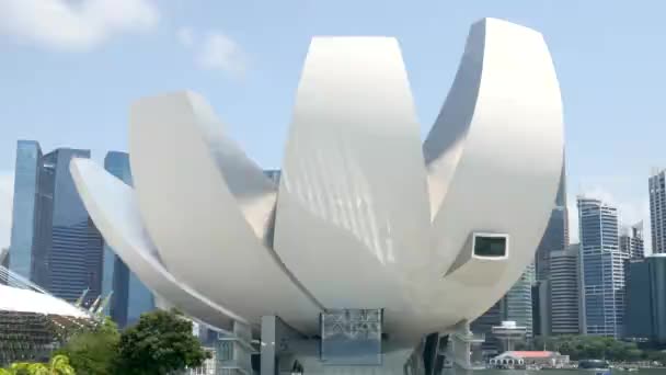 Singapore Singapore July Shot Lotus Flower Building Marina Bay — Stock video