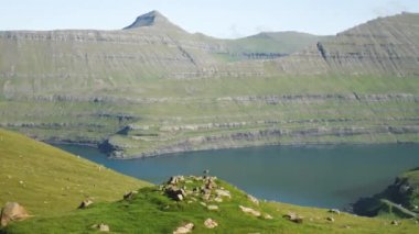 Faroe Islands. Beautiful view of Funningur Scenic Point. Amazing nature in Faroe Islands. Eysturoy Island. Gonguturur or Hvithamar Trailhead. Sunny day in summer. High quality 4k footage