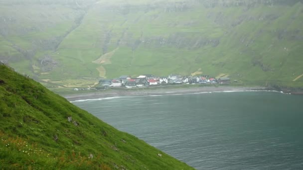 Faroese Village Tjornuvik Old Faroese Houses Middle Mist Faroese Nature — 비디오