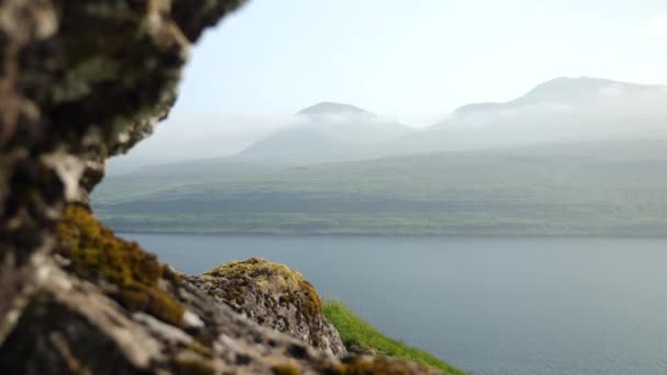 Morning View Faroese Mountain Hidden Mist Beautiful Nature Faroe Islands — Stok video