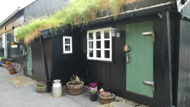 Old Faroese Houses Tjornuvik Typical Old House Faroe Islands Grass — Stockvideo