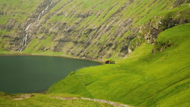 Lagoon Beautiful Green Nature Saksun Faroe Islands High Quality Footage — Video Stock
