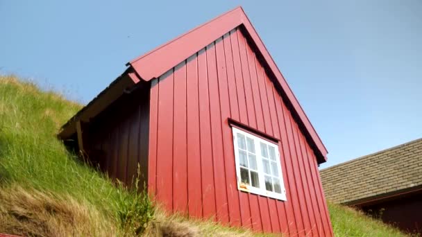 Parliament Buildings Tinganes Torshavn Faroe Islands Grass Rooftop Window Red — Vídeos de Stock