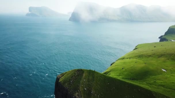 Aerial View Kalsoy Island Faroe Islands Amazing Faroese Nature Green — Video Stock