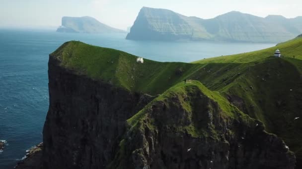 Aerial View Kalsoy Island Faroe Islands Amazing Faroese Nature Green — Wideo stockowe