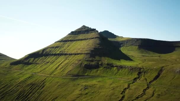 Aerial View Faroese Mountains Faroe Islands Sunny Day Summer Amazing — Video