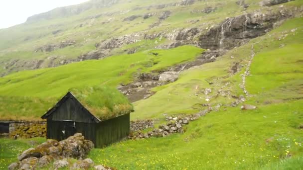 Old Faroese House Middle Nature Typical Old House Faroe Islands — Vídeos de Stock