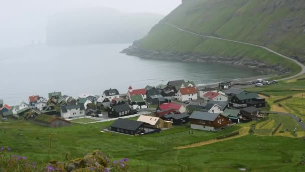 Faroese Village Tjornuvik Old Faroese Houses Middle Mist Faroese Nature — Stok video