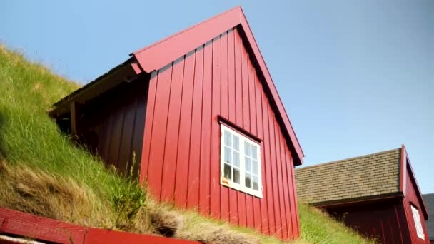 Parliament Buildings Tinganes Torshavn Faroe Islands Grass Rooftop Window Red — Stok video