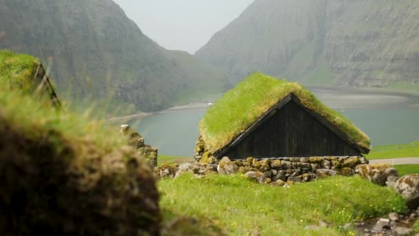 Old Faroese Houses Middle Nature Typical Old House Faroe Islands — Stok video