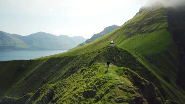 Aerial View Kalsoy Island Faroe Islands Amazing Faroese Nature Green — Stock videók