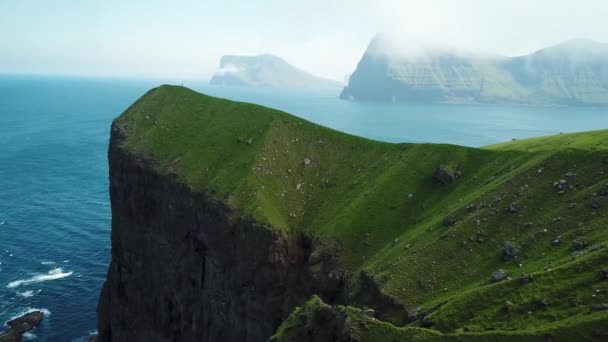 Aerial View Kalsoy Island Faroe Islands Amazing Faroese Nature Green — Stockvideo