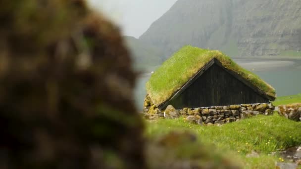Old Faroese Houses Middle Nature Typical Old House Faroe Islands — Stockvideo