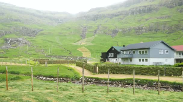 Old Faroese Houses Middle Nature Typical Old House Faroe Islands — Vídeo de Stock