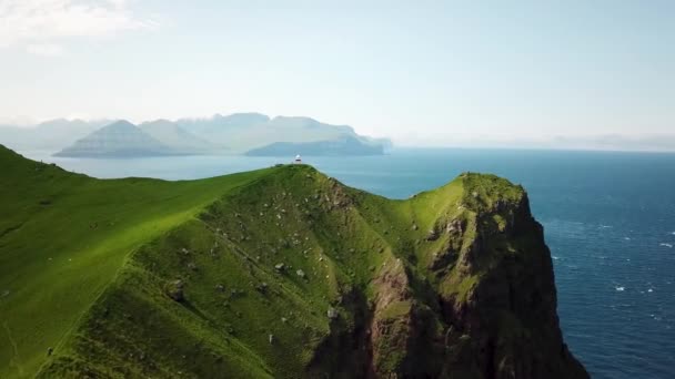 Aerial View Kalsoy Island Faroe Islands Amazing Faroese Nature Green — Vídeo de Stock