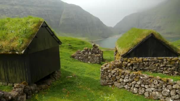 Old Faroese Houses Middle Nature Typical Old House Faroe Islands — 图库视频影像