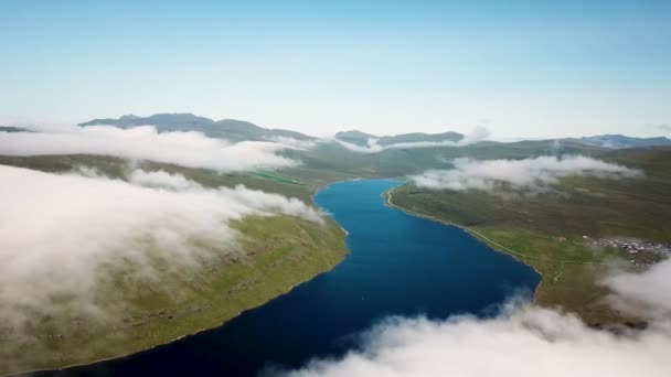 Aerial View Sorvagsvatn Lake Leitisvatn Biggest Lake Faroe Islands Flying — Video