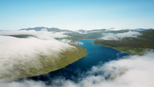 Aerial View Sorvagsvatn Lake Leitisvatn Biggest Lake Faroe Islands Flying — 비디오