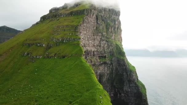 Veduta Aerea Drone Kalsoy Isole Faroe Incredibile Natura Faroese Verdi — Video Stock