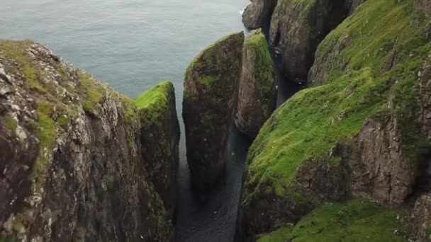 Aerial Drone View Man Looking Dunnesdrangar Faroe Islands Amazing Nature — Stock Video
