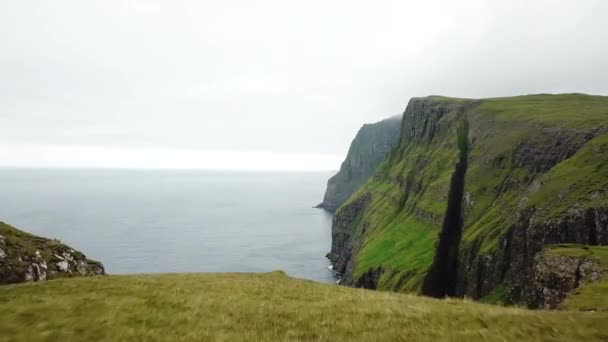 Aerial Drone View Dunnesdrangar Faroe Islands Amazing Nature Huge Cliffs — Stock Video