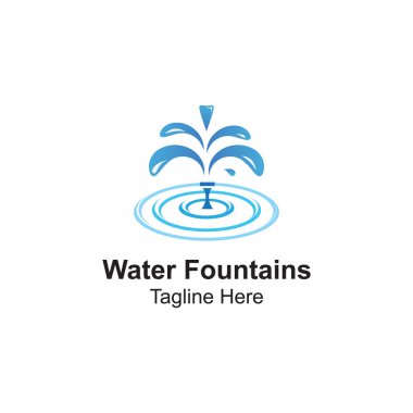 Su Fıskiyeleri Logo Tasarım Şablonu ve Pond-Water Fıskiyesi logo şablonu. Doğrusal çeşme siluet tasarımı. Su sıçrama logosu,