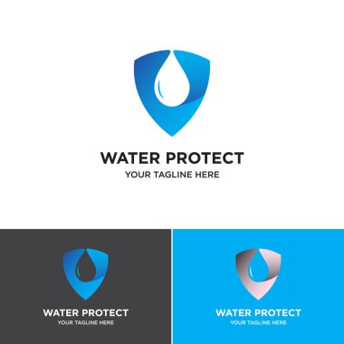 Water Protect Logo Design Template-Shield logo accompanied drops of water.
