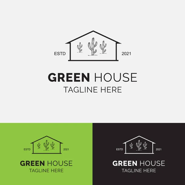 Green House Logo Design Template Cactus — Διανυσματικό Αρχείο