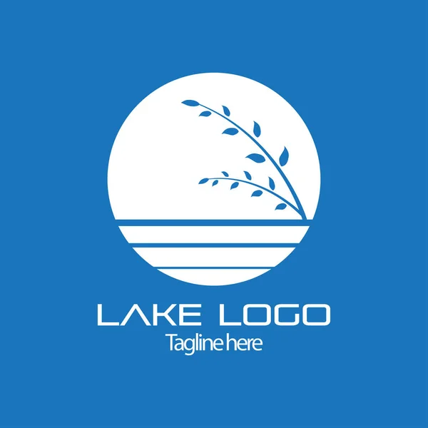 Simple Lake Moon Plant Logo Design Template Beautiful Scenery Blue — Image vectorielle