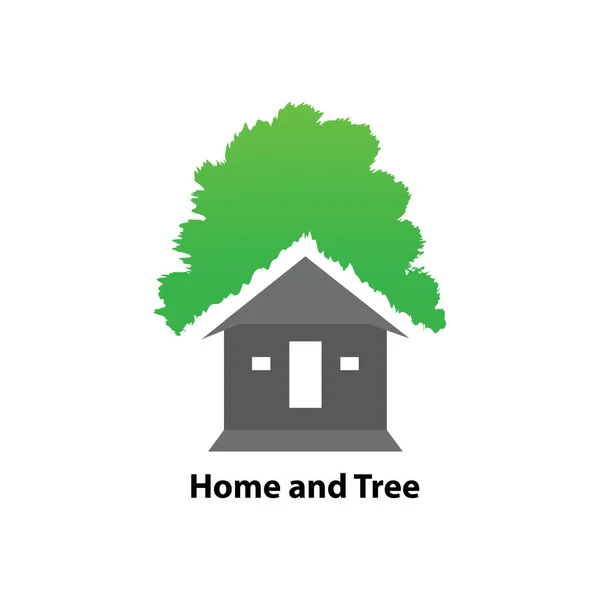 家居与树木标志设计圣殿平面标志设计简约主义标志不动产公司及其他公司的住宅 — 图库矢量图片