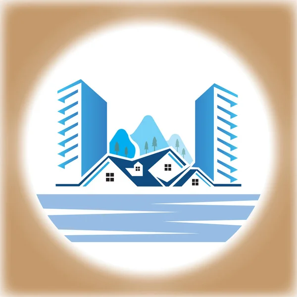 Modèle Logo Immobilier Avec Mer — Image vectorielle