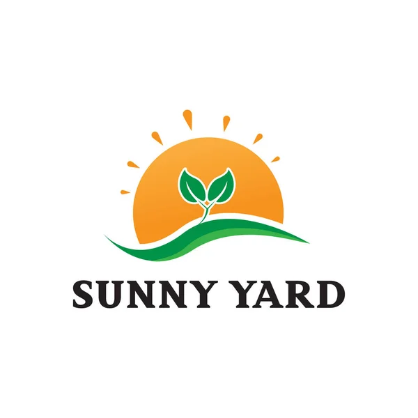 Modello Logo Sunny Yard Con Pianta — Vettoriale Stock