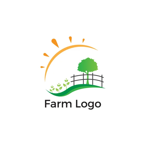 Modelo Logotipo Fazenda Com Sol Árvore Planta — Vetor de Stock