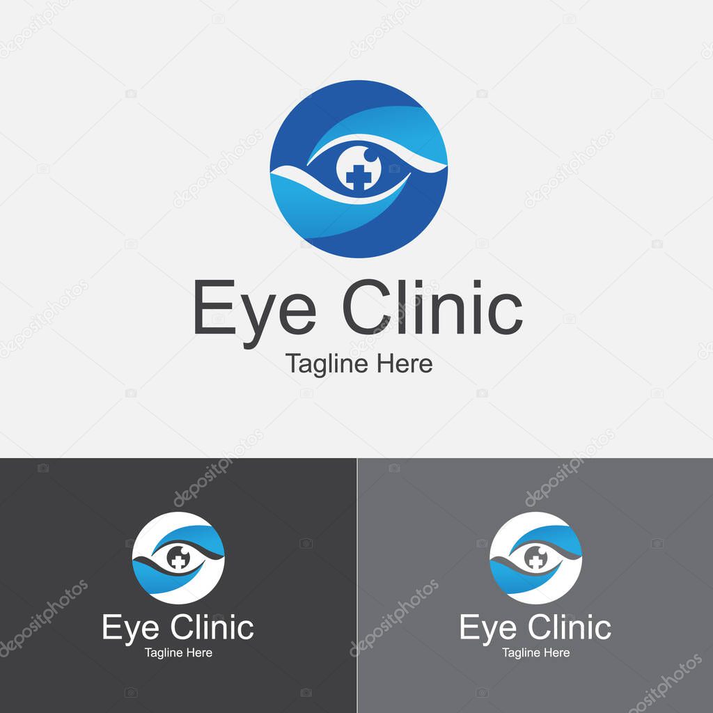 Eye vision clinic care logo Design Template- Minimalist logo design layout for medical care. Optician creative symbol concept template. Eye icon. Ophthalmology flat lines icon design.