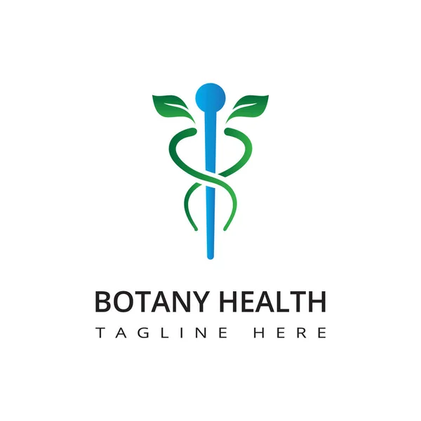 Botany Health Logo Design Template Pharmacy Caduceus Icon Vector Medical — стоковый вектор