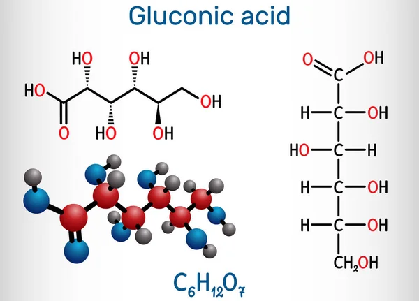 Ácido Glucónico Molécula C6H12O7 Pha Ácido Polihidroxi Sal Conoce Como — Vector de stock