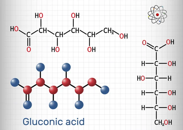 Ácido Glucónico Molécula C6H12O7 Pha Ácido Polihidroxi Sal Conoce Como — Vector de stock