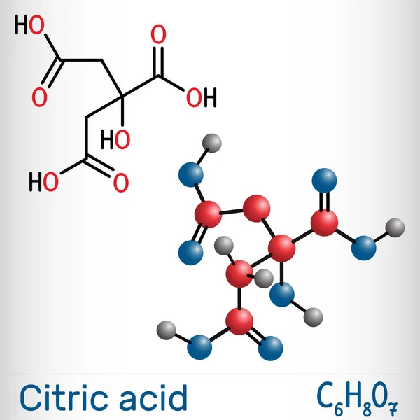 クエン酸分子 ヒドロキシ酸 Aha 洗浄剤 栄養補助食品の添加物として使用されます 分子モデル ベクターイラスト — ストックベクタ