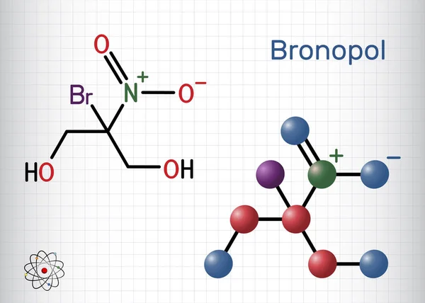 Molécula Bronopol Conservante Utiliza Como Microbicida Microbiostato Fórmula Química Estructural — Vector de stock