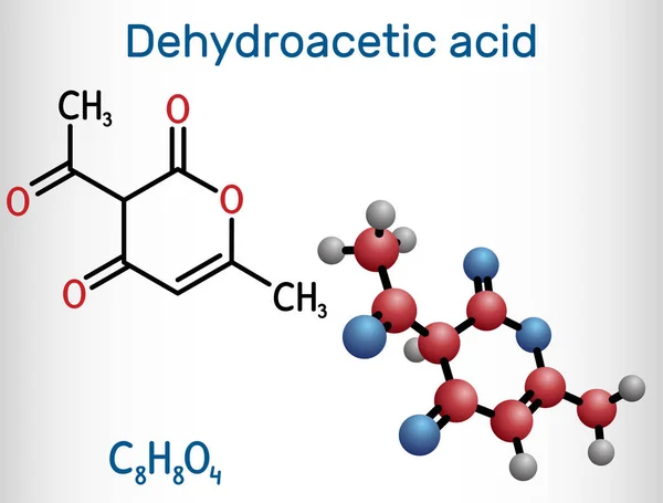 Molécula Ácido Deshidroacético Cetona Fungicida Agente Antibacteriano Plastificante E265 Fórmula — Vector de stock