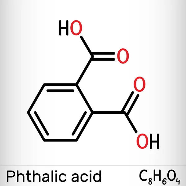 邻苯二甲酸 苯二甲酸分子 它是一种芳香的双羧酸 骨骼化学配方 矢量说明 — 图库矢量图片