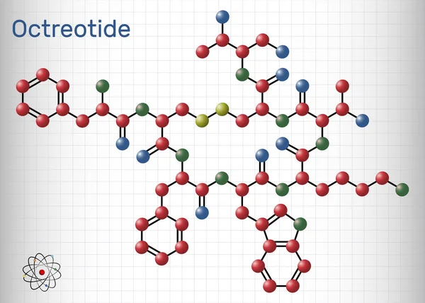 Molekula Oktreotidu Oktabeptid Syntetický Analog Somatostatinu Inhibitor Růstového Hormonu Glukagon — Stockový vektor