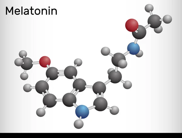 Melatonina Molécula Hormona Que Regula Sueño Vigilia Modelo Molecular Ilustración — Vector de stock