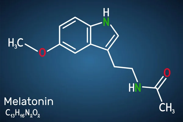 Melatonina Molécula Hormona Que Regula Sueño Vigilia Fórmula Química Estructural — Vector de stock