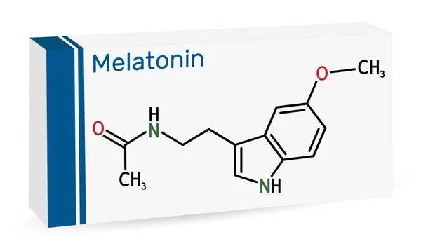 Молекула Мелатонина Гормон Который Регулирует Сон Бодрствование Химическая Формула Скелета — стоковый вектор