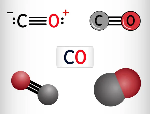 一氧化碳分子 碳原子和氧原子由三重键连接在一起 结构化学公式和分子模型 矢量说明 — 图库矢量图片