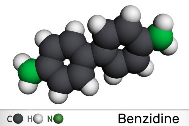 Benzidine molekülü. Aromatik amindir, kanın tespiti ve boya üretiminde bir ayıraç olarak kullanılır. Moleküler model. 3 boyutlu görüntüleme. Görüntü