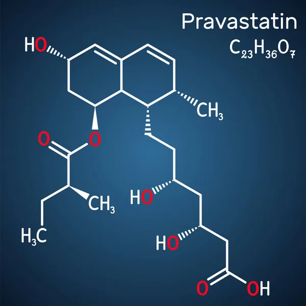 Molécula Pravastatina Estatina Fármaco Anticolesterémico Utilizado Para Reducir Los Niveles — Vector de stock