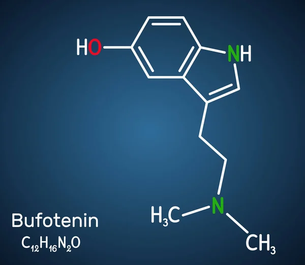 Bufotenina Dmt Molécula Bufotenina Alcaloide Derivado Triptamina Análogo Alucinógeno Serotonina — Vector de stock
