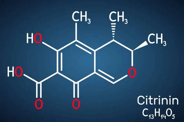 Molécula Cirinina Antibiótico Micotoxina Penicillium Citrinum Fórmula Química Estructural Sobre — Vector de stock